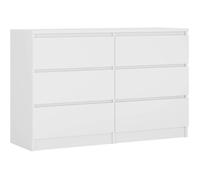 3xEliving Élégante et spacieuse commode DEMI 6 tiroirs 140 cm, blanche, parfaite pour le salon, le bureau, la chambre