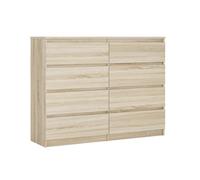 3xEliving Élégante et spacieuse commode DEMI avec 8 tiroirs 140 cm, chêne sonoma, parfaite pour le salon, le bureau, la chambre