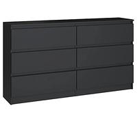 3xEliving Élégante et spacieuse Commode Demii 6 tiroirs 140cm, Parfaite pour Le Salon, Le Bureau, la Chambre (Noir). Dimensions: 140 x 38 x 78 cm.