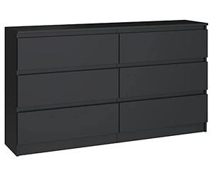 3xEliving Élégante et spacieuse Commode Demii 6 tiroirs 140cm, Parfaite pour Le Salon, Le Bureau, la Chambre (Noir). Dimensions: 140 x 38 x 78 cm.