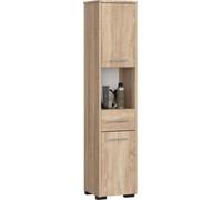 3xEliving KORALIA Armoire haute, armoire de salle de bains avec 6 compartiments et 2 portes en chêne Sonoma 140x30x30