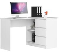 3xEliving LYNNA Bureau B16 DROITE BLANC Petit bureau d'angle avec trois tiroirs, côté droit, dimensions : hauteur : 77 cm, largeur : 124,5 / 85 cm, profondeur : 45 / 48,5 cm