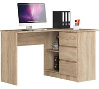 3xEliving LYNNA Bureau B16 DROITE SONOMA CHÊNE Petit bureau d'angle avec trois tiroirs, côté droit, dimensions : hauteur : 77 cm, largeur : 124,5 / 85 cm, profondeur : 45 / 48,5 cm