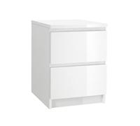3xELiving Moderne Table de Chevet avec Deux tiriors, Dimensions 40 x 39 x 55, Couleur Blanc/Blanc Brilliant