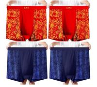 3XL-10XL Lot De 4 Boxers En Coton Imprimé Sous-vêtements For Homme Grandes Tailles For Personnes Âgées D'âge Moyen Amples Et Confortables(Dark Blue Red,10XL)