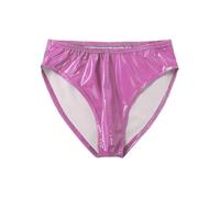 (3XL,Hot Pink)Mens Wet Look Patent Leather Briefs Underwear Elastic Waistband Underpants For Club Pole Dancing