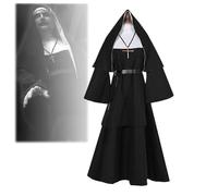 (3XL) La Nonne Cosplay Robe Longue Noire Écharpe Costume Pour Femmes The Conjuring Cosplay Adulte Halloween