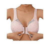 (3XL,Pink)Non-Wired Bra with Front Closure, Sports Bra with Front Opening Lace Comfortable Everyday Bra for Yoga, Sports Sleep Bra Push Up
