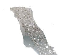 3Yard Black White Pearl Beaded Lace Trim Tape Sequined Ribbon DIY Collar Sewing Garment Belt Wedding Dress Materials(Color 2)