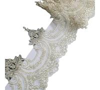 3Yd Light Gold Cording Fabric Flower Mesh Lace Trim Applique Sewing Craft For Wedding(Light gold)