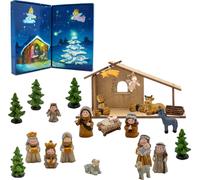 4.00 24 personnages de la crèche avec étable en bois - 24 personnages en pierre artificielle avec étable en bois - Crèche de Noël