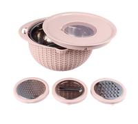 4-1 passoire avec ensemble de bol, passoire et crépine pour bol de cuisine avec passoire passoire alimentaire avec grilles et cuillères tamis bol nettoyeur de fruits avec passoire (Pink)