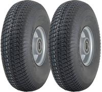 4.10/3.50-4 Lawnmower Grass Tyre & Steel Rim 4-ply P332 20mm Bearings (Set of 2)