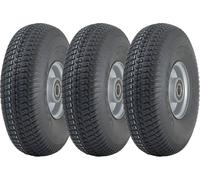 4.10/3.50-4 Lawnmower Grass Tyre & Steel Rim 4-ply P332 20mm Bearings (Set of 3)