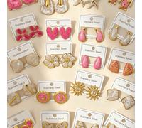 4/12/24pcs/Set Boucles d'oreilles en acier inoxydable, designs géométriques, floraux, en forme de cœur et asymétriques. Boucles d'oreilles élégantes pour un port quotidien, cadeau idéal pour la Saint-