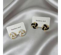 4/12 pièces Boucles d'oreilles en acier inoxydable émaillé, motif 3D bloc de couleurs noir or blanc, style haut de gamme. Boucles d'oreilles clous en acier inoxydable multi-émaillé noir or, style flor