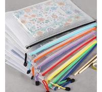4/12 pièces Pochette à fermeture éclair en maille de couleur aléatoire, sac à fermeture éclair, sac puzzle pour l'organisation et le stockage, format lettre, format A4, sac en maille transparent renfo