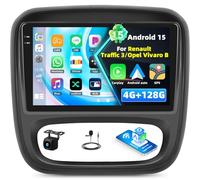 4+128G Autoradio Android 15 pour Renault Traffic 3/Opel Vivaro B, Radio à Écran Tactile Incell 9" avec CarPlay et Android Auto sans Fil, Bluetooth 5.0, GPS, WiFi, FM/RDS, 32EQ+ et Caméra de Recul AHD