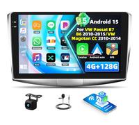 4+128G Autoradio Android 15 pour VW Magotan/CC/Passat B7/B6 2010-2015 Radio Écran Tactile Incell 10,1 Pouces avec CarPlay Android Auto sans Fil Bluetooth 5.0 GPS WiFi FM/RDS 32EQ SWC Caméra de Recul