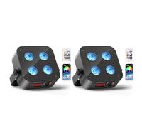 4 * 18W LED 6 en 1 Batterie par Lumière, 2PCS Mini Lumière de Fête Disco RGBWA + UV Projecteur à Effet de Scène avec Télécommande/APP/2.4/DMX, Rechargeable Adapté au d'anniversaire de Fête Sur Scène
