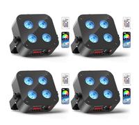 4 * 18W LED 6 en 1 Batterie par Lumière, 4PCS Mini Lumière de Fête Disco RGBWA + UV Projecteur à Effet de Scène avec Télécommande/APP/2.4/DMX, Rechargeable Adapté au d'anniversaire de Fête Sur Scène