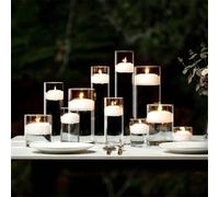 4/2/1 pièce Bougeoirs en verre - Élégants bougeoirs cylindriques en verre pour bougies piliers, bougeoirs romantiques en verre - Coupelle à cire flottante sans fumée, idéal pour les centres de table d