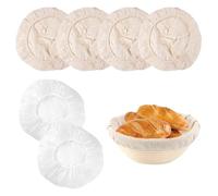 4 + 2 Pezzi 25Cm Insert en Lin pour Panier À Pain & 28Cm Couvertures pour Panier de Fermentation, Doublures de Panier Avec Ceinture Élastique, Housse de Ronde Banneton pour Pain