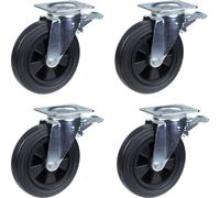 4 - 200mm Castors black rubber swivel brake 200kg each Heavy duty 800kg per set