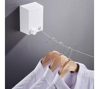 4,2m corde à linge extensible de mur à mur | Balcon séchoir à linge avec corde rétractable automatique | Couleur- blanc | Séchoir mural avec fil en acier inoxydable | Percer ou coller montage pour l'i