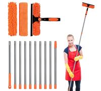 4,3M Lave-Vitres TéLescopique avec Manche Long 2 en 1 Kit De Nettoyage Professionnel pour Vitres avec Grattoir Et Chiffon De Nettoyage pour FenêTres Hautes Les Murs Et Les Voitures