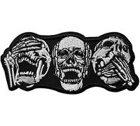 4,3x9,5cm Têtes Mort Trois Singes de la Sagesse Patch Crâne Skull Écusson Tissus Thermocollant à Coller au Fer à Repasser Ou à Coudre Cameleon-Shop