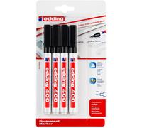 edding Marqueur permanent 400 – noir – pointe ronde 1 mm – 4 stylos – sèche vite, résistant à l'eau