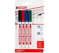 edding 400 Marqueur permanent - noir, rouge, bleu, vert - 4 stylos - pointe ronde fine 1 mm - sèche vite, résiste à l'eau et aux frottements - pour carton, plastique, bois, métal, verre