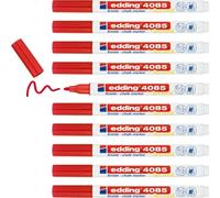 edding 4085 Marqueur craie liquide - rouge - 10 feutres craie liquide - pointe ronde 1-2 mm - feutre craie effacable pour écrire sur les vitres,le verre - feutre craie ardoise aux couleurs opaques