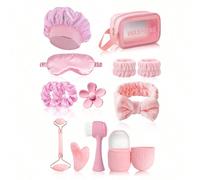 4/5/10/12 pièces/set Kit de soins et de massage du visage - Comprend une planche de Gua Sha, un rouleau facial, un bac à glaçons, une brosse de nettoyage du visage, un bandeau, un bracelet, des pinces