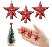 4.5 cm Etoile Sapin de Noel, 3 Pièces Petit Cimier de Sapin de Noël, Mini Christmas Tree Topper, Petite Étoile de Noel pour Décoration de Sapin de Noël (4.5cm-Paillettes: Rouge)