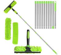 4.5M Raclette Vitre telescopique, 2 in 1 Nettoyeur de vitres télescopique avec Bandes de raclette en Microfibre, Balai télescopique pour vitres Hautes, Murs et Voitures, intérieur/extérieur (Green)