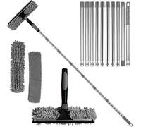 4.5M Raclette Vitre telescopique, 2 in 1 Nettoyeur de vitres télescopique avec Bandes de raclette en Microfibre, Balai télescopique pour vitres Hautes, Murs et Voitures, intérieur/extérieur (Grey)