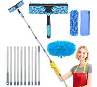 4,5m RéGlable Lave Vitre Telescopique, Raclette Vitre Telescopique avec Balai en Silicone Et Brosse en Microfibre, Professionnel Kit Nettoyage Vitre pour Le Nettoyage des Vitres