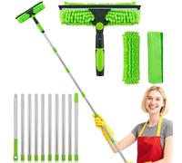 4,5m RéGlable Lave Vitre Telescopique, Raclette Vitre Telescopique avec Balai en Silicone Et Brosse en Microfibre, Professionnel Kit Nettoyage Vitre pour Le Nettoyage des Vitres