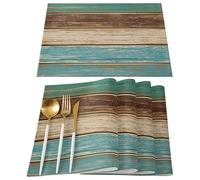 4/6/8pcs Vintage Wood Grain Printed Placemats Suitable for Table Decoration Floral Pattern Washable Home Décor and (Color-01,6PC-32X42cm)