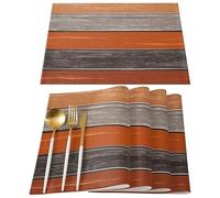 4/6/8pcs Vintage Wood Grain Printed Placemats Suitable for Table Decoration Floral Pattern Washable Home Décor and (Color-05,6PC-32X42cm)