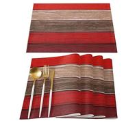 4/6/8pcs Vintage Wood Grain Printed Placemats Suitable for Table Decoration Floral Pattern Washable Home Décor and (Color-02,4PC-32X42cm)