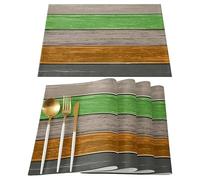 4/6/8pcs Vintage Wood Grain Printed Placemats Suitable for Table Decoration Floral Pattern Washable Home Décor and (Color-03,8PC-32X42cm)