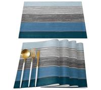 4/6/8pcs Vintage Wood Grain Printed Placemats Suitable for Table Decoration Floral Pattern Washable Home Décor and (Color-07,6PC-32X42cm)