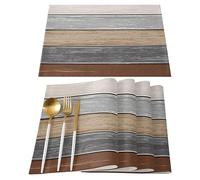 4/6/8pcs Vintage Wood Grain Printed Placemats Suitable for Table Decoration Floral Pattern Washable Home Décor and (Color-06,6PC-32X42cm)