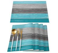 4/6/8pcs Vintage Wood Grain Printed Placemats Suitable for Table Decoration Floral Pattern Washable Home Décor and (Color-04,4PC-32X42cm)
