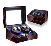 4+6 Automatic Watch Winders Storage Case Watch Box Wooden Silent Motor Five Modes Adjustable Watch Pillows LED Backlight Open Lid and Stop Automatically Leather 005 (Leather 001)