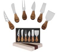 4/6 Couteaux à Fromage Personnalisés Gravure sur Bois d'Acacia Texte/Logo, Couteau Beurre Tartineur & Fourchette Cadeau Fête des Geeignet als Geschenk für Partys Hochzeiten (Couteau à fromage - 6)