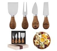 4/6 Couteaux à Fromage Personnalisés Gravure sur Bois d'Acacia Texte/Logo, Couteau Beurre Tartineur & Fourchette Cadeau Fête des Geeignet als Geschenk für Partys Hochzeiten (Couteau à fromage - 4)